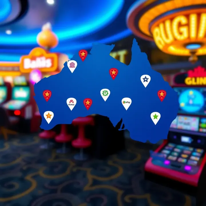 Graphic showing Australian map with icons representing trusted online gaming websites