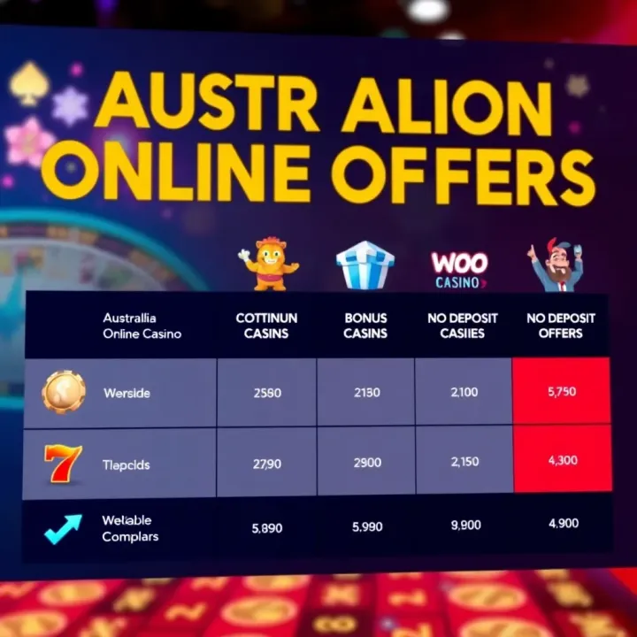 Comparison of Australian Online Casino Bonus Offers Visual comparison chart of online casino promotions available to Australian players