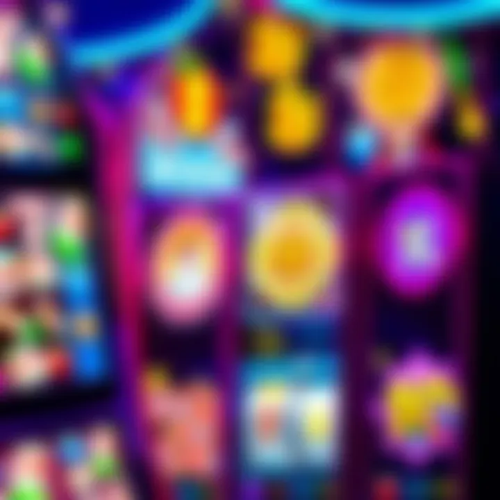 Colorful online pokies interface showing various game icons and vibrant reels