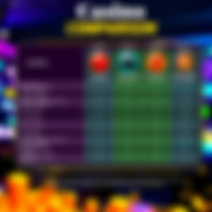 Comparison chart showing different online casino offers in Australia with highlighted benefits