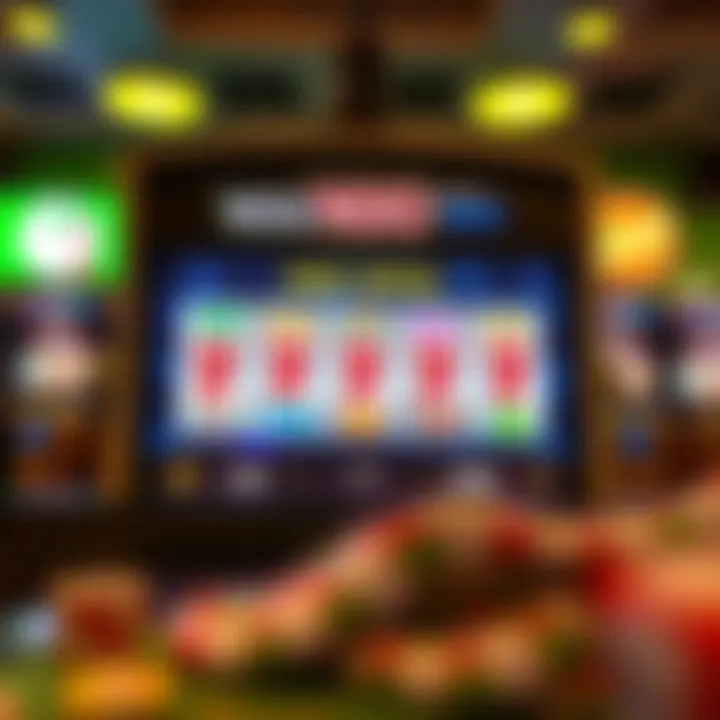 Illustration of a digital slot machine showing free spins and bonus features on screen