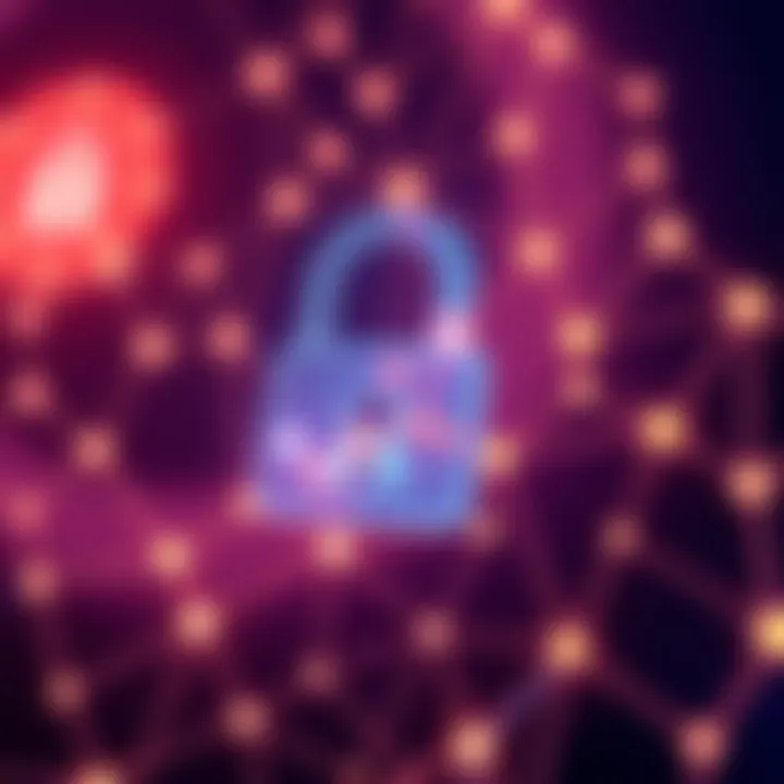 Secure digital lock symbol overlaying a glowing network background representing online security and trust