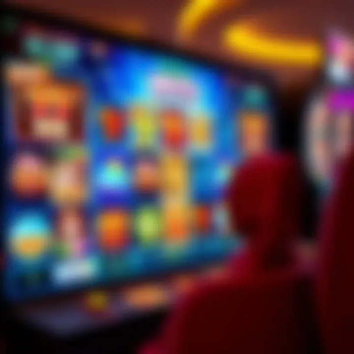 A digital casino screen showing a variety of colorful slot games available for players