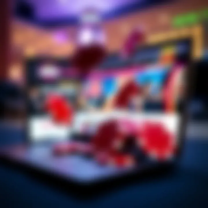 A representation of casino chips floating over a laptop displaying the Woo Casino website