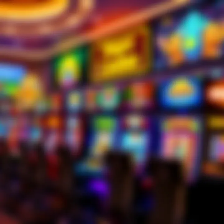 Colorful online casino game interface with various slot machines and card games