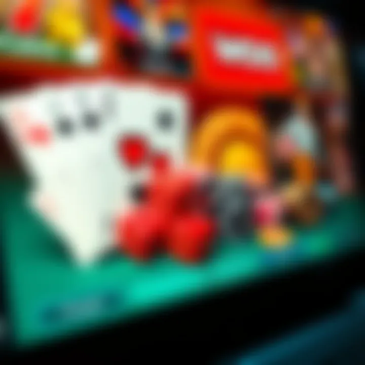 Selection of casino game icons including cards, dice, and chips on digital screen