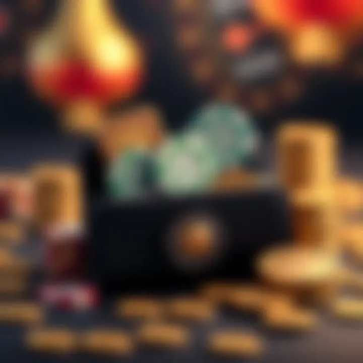 Illustration of a digital wallet with casino chips and coins representing bonus rewards and winnings