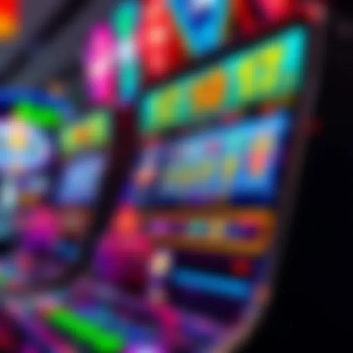 Colorful online slot machine with vibrant symbols and spinning reels on a digital screen