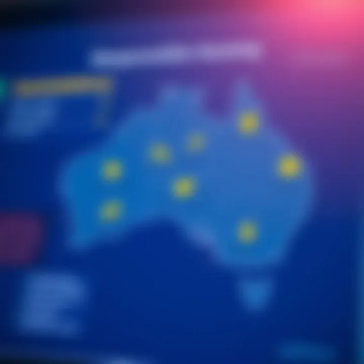 Illustration of Australian map highlighting online casino regulations and responsible gaming icons