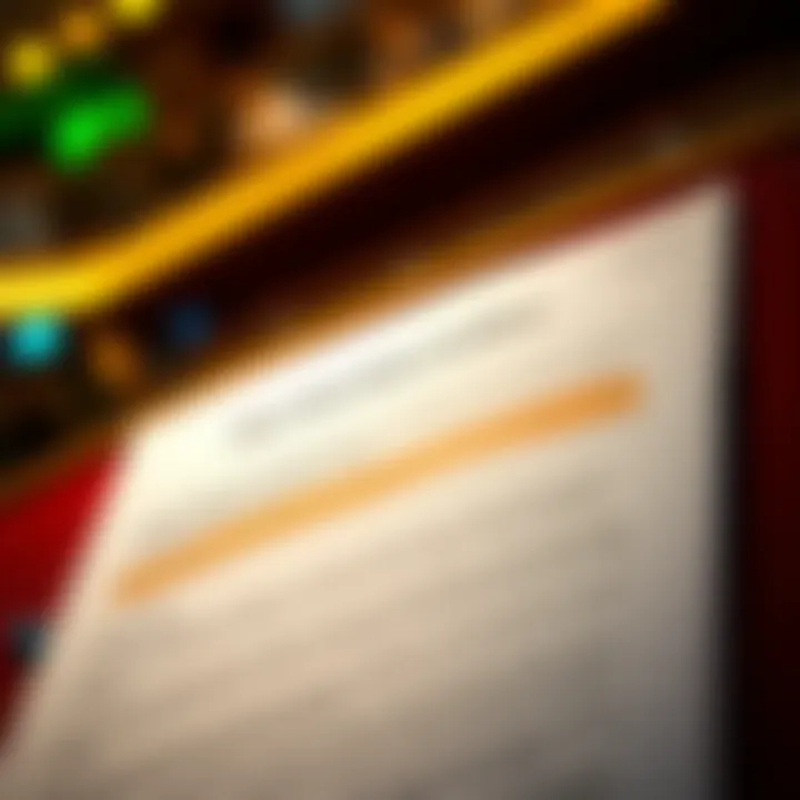 Illustration of a casino bonus document highlighting important terms and conditions