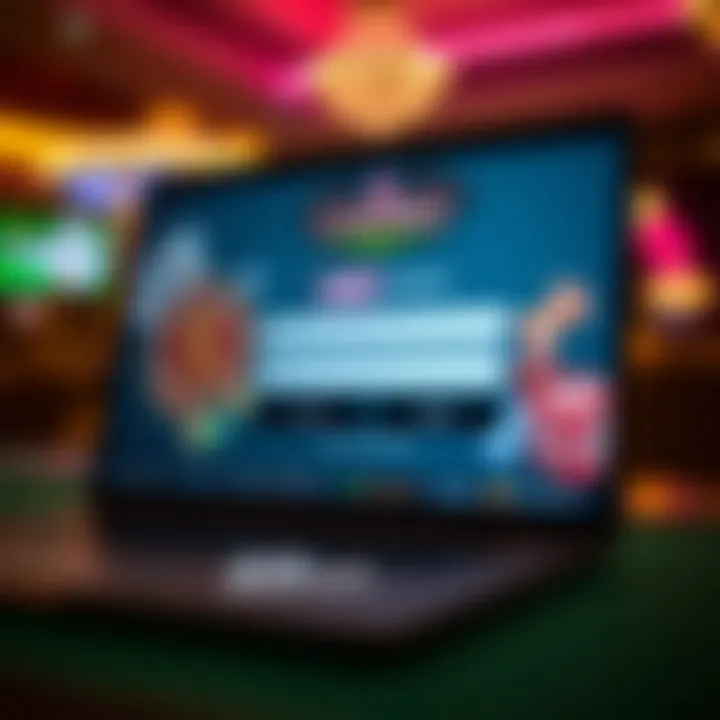 Illustration of a laptop screen displaying a Woo Casino deposit code input field with casino-themed graphics