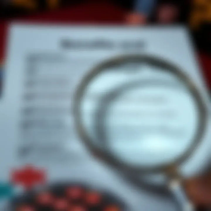 Key Benefits and Terms of Woo Casino No Deposit Bonuses Conceptual graphic showing benefits and conditions of casino bonuses with checklists and magnifying glass over terms
