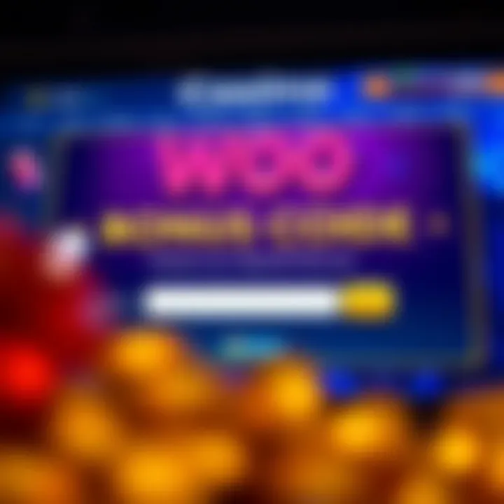 Illustration of a digital casino interface highlighting bonus code entry