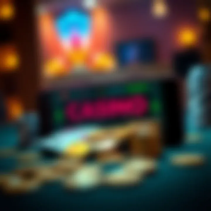 Illustration showing digital casino bonus concept with playing cards and coins around a mobile device