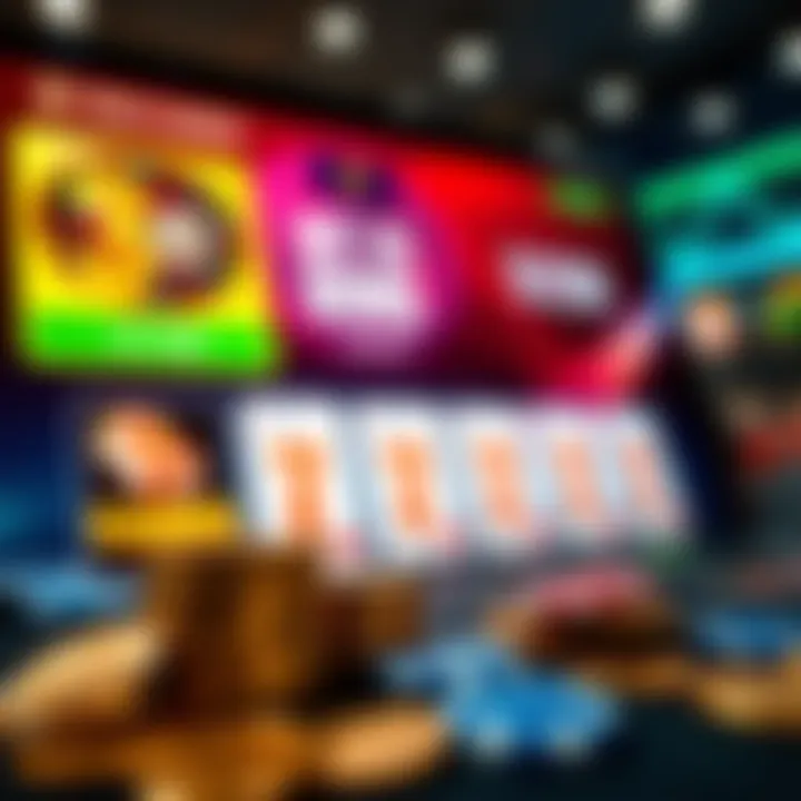 Illustration of a digital casino screen displaying bonus offers with coins and chips