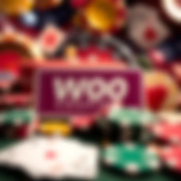 Visual Representation of Woo Casino Coupons and Benefits Illustration of a digital coupon surrounded by casino-related icons like chips and cards