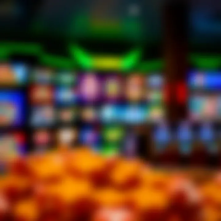 Colorful digital casino interface showing a variety of slot games and live dealer options