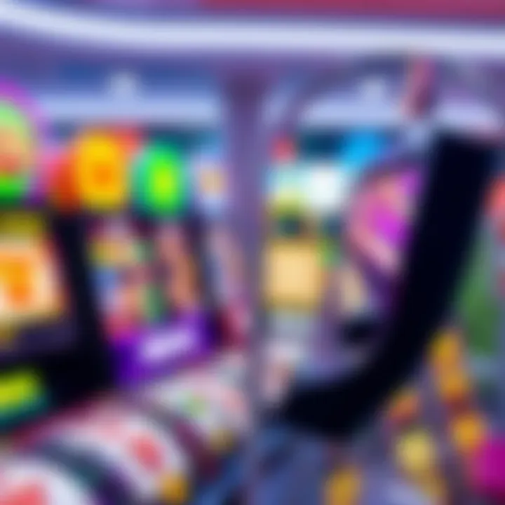 Colorful online casino slot game interface with vibrant symbols and spinning reels