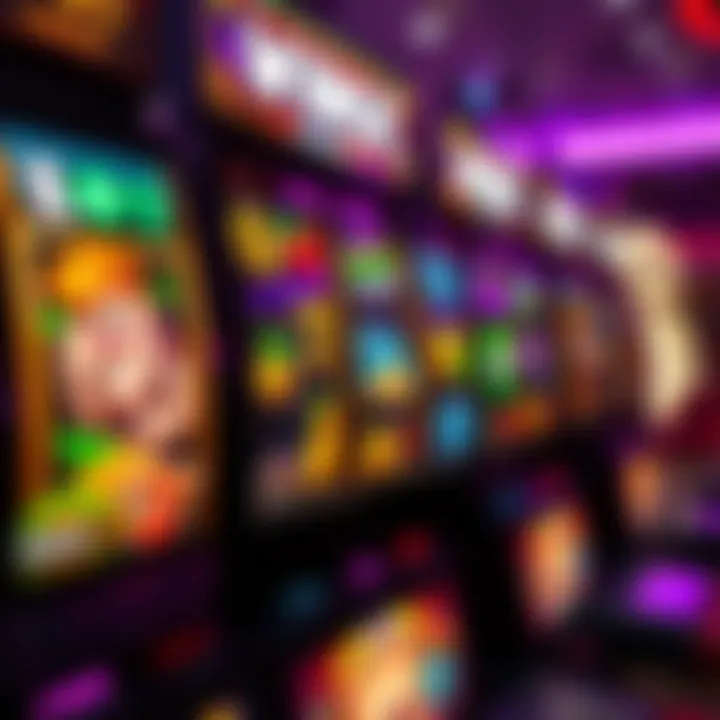 Colorful slot machine reels displaying various symbols in an online casino interface