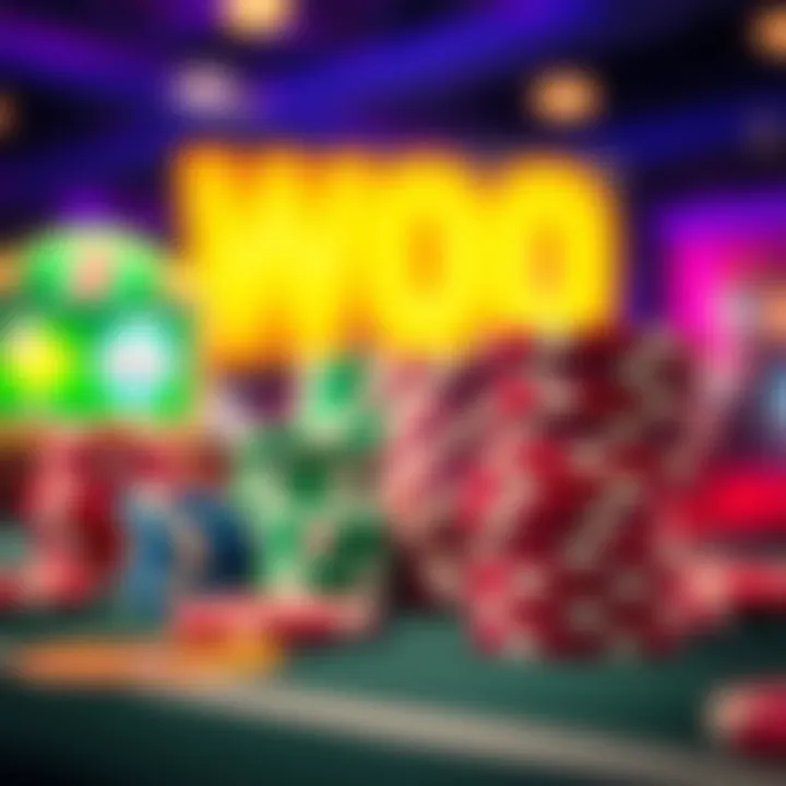 Colorful casino chips stacked on a gaming table with vibrant lights