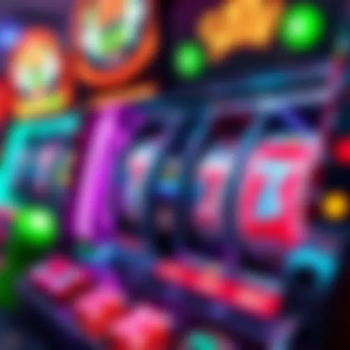 Colorful casino slot machine with spinning reels and symbols representing free spins