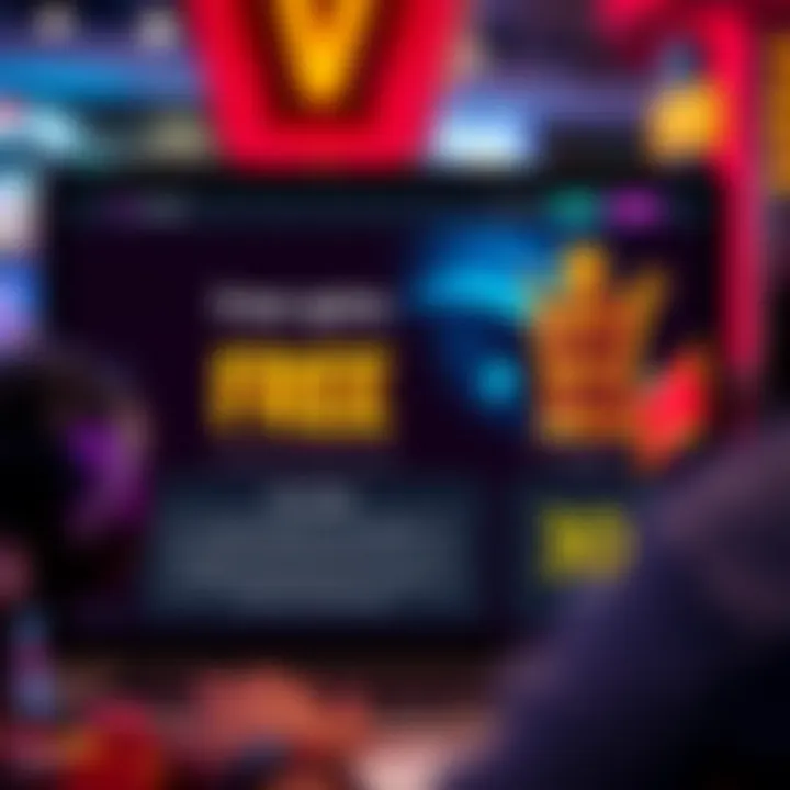 Illustration of online casino interface displaying free spins offer and wagering details