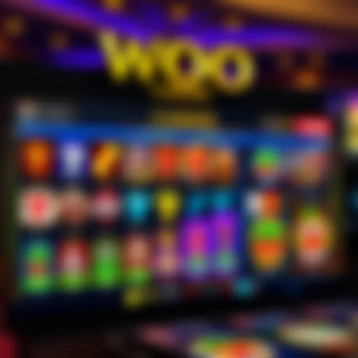 Colorful casino game selection screen with various slot and table games