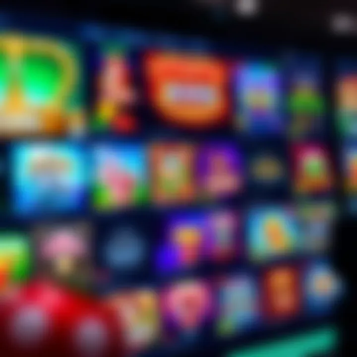 Diverse selection of casino games displayed on a digital platform with vibrant graphics