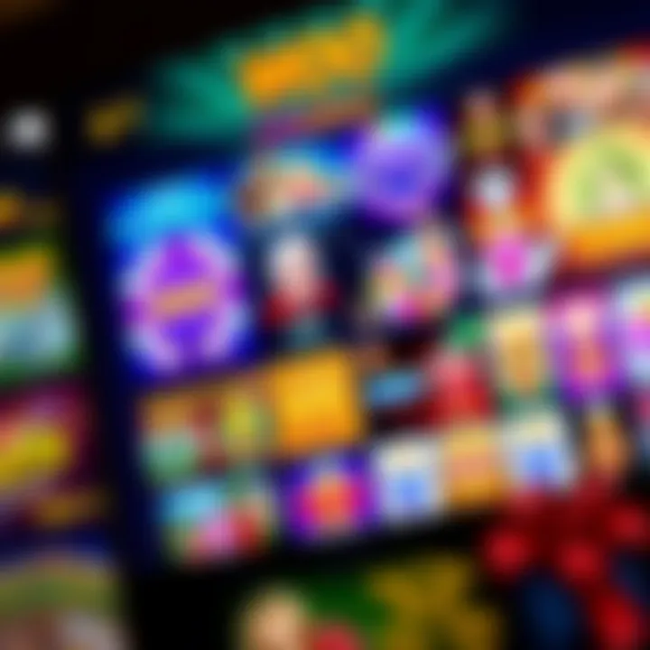 Colorful assortment of casino game icons including slots and card games on a digital screen