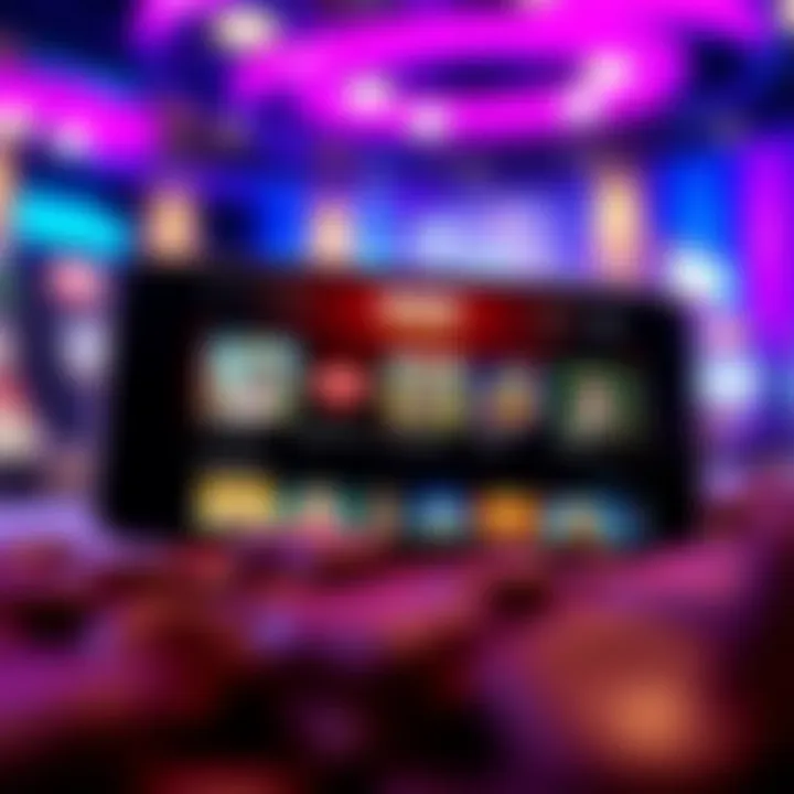 Mobile device displaying Woo Casino app home screen with casino game thumbnails and navigation menu