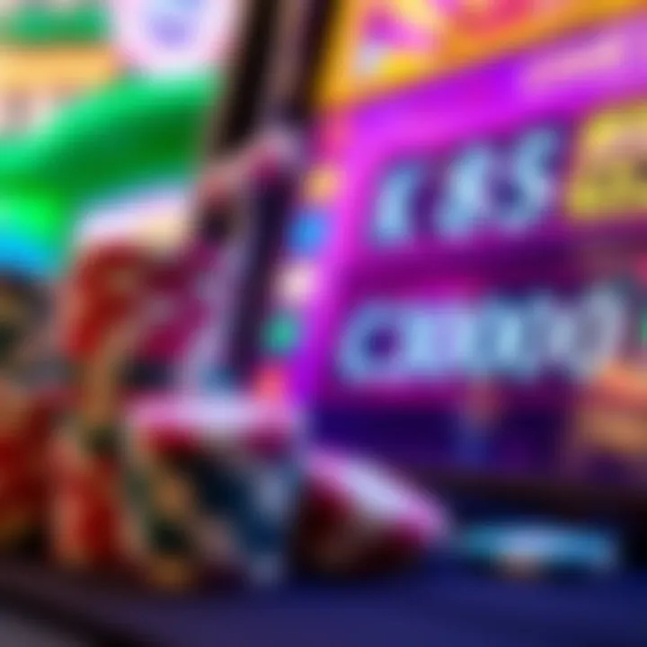 Colorful casino chips stacked next to a glowing bonus code display on a digital slot machine interface