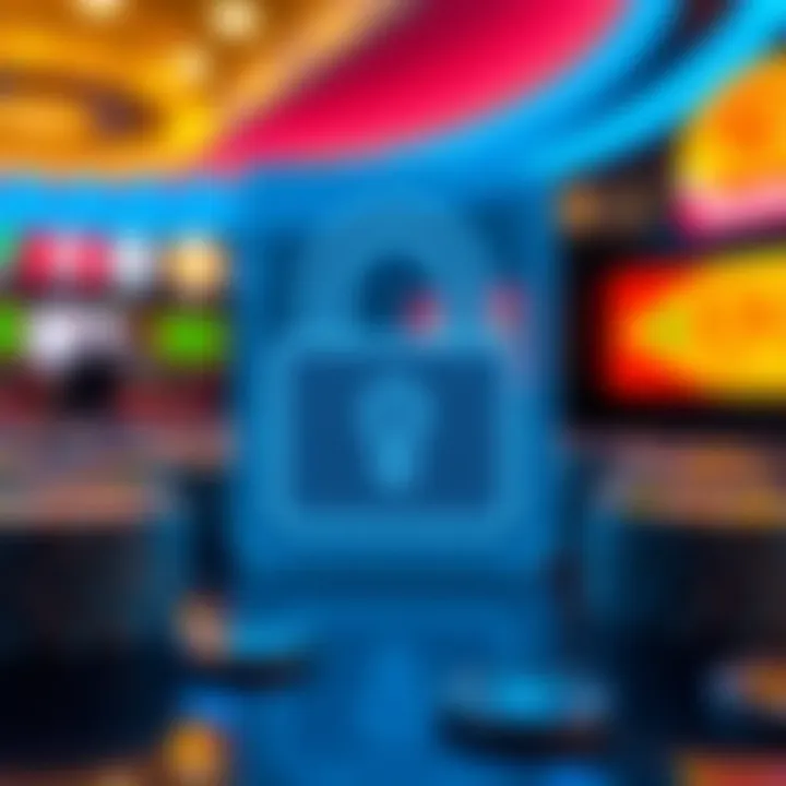 A digital lock symbol with casino tokens representing secure and fair play policies at Woo Casino
