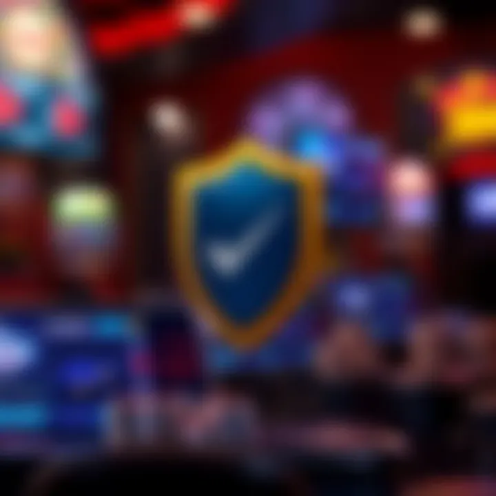 Illustration of secure online casino gameplay with shield and checkmark symbols