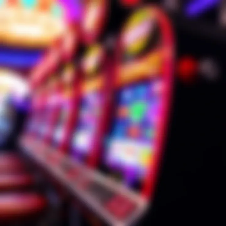 Colorful digital slot machine interface with spinning reels and vibrant symbols