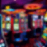 Colorful casino slot machines with vibrant lights in a virtual gaming environment