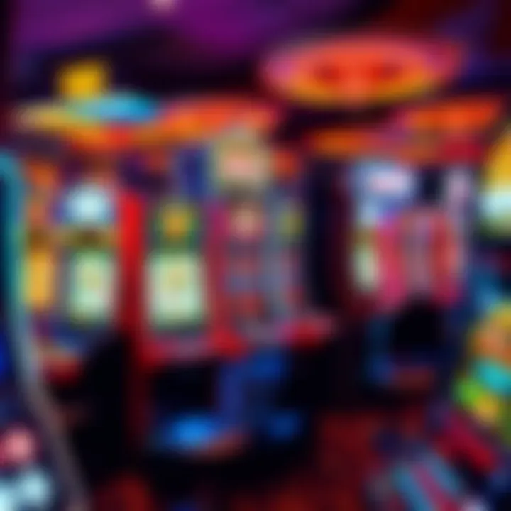 Colorful casino slot machines with vibrant lights in a virtual gaming environment