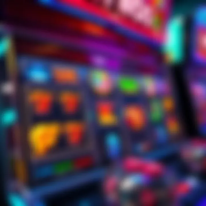 Colorful slot machine reels displaying various casino game symbols