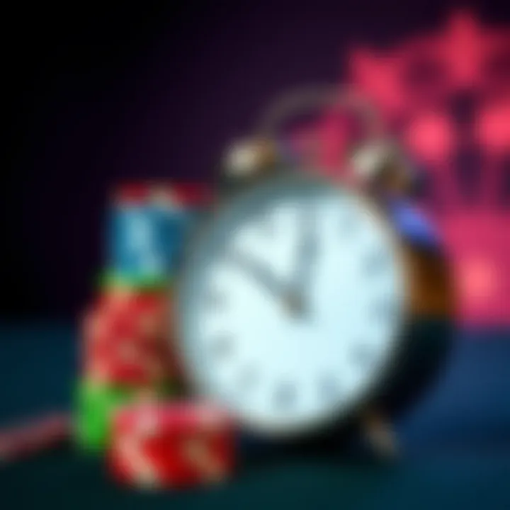 Typical Withdrawal Timeframes at Woo Casino Clock alongside a stack of casino chips symbolizing the typical withdrawal timeframes for casino cashouts