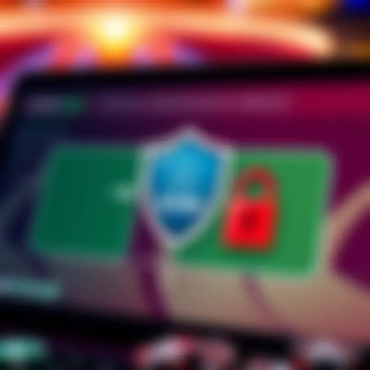 Graphic illustration of secure online casino access with shield and lock icons
