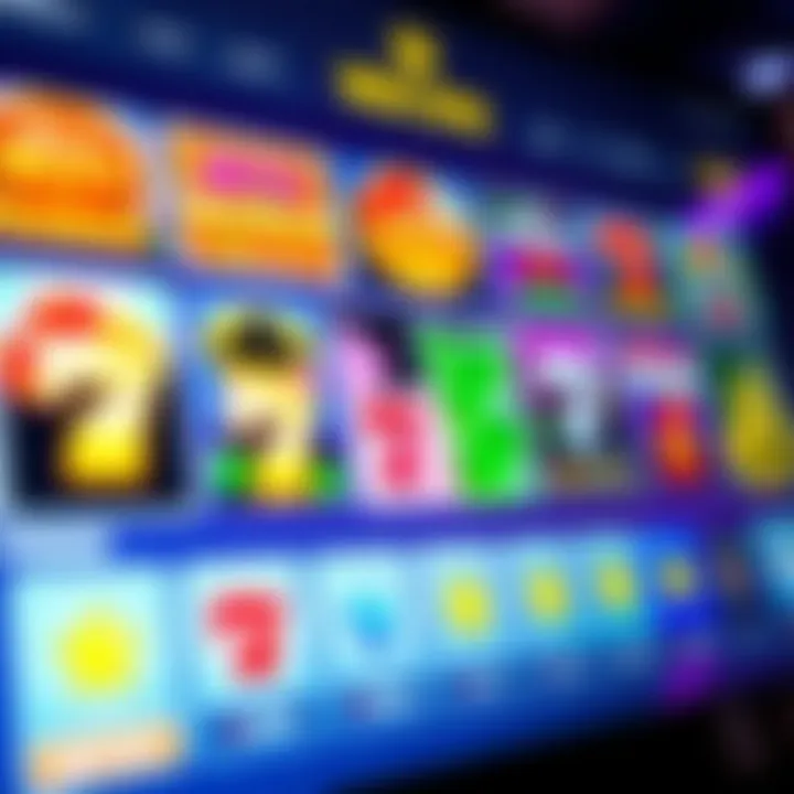 Colorful casino game icons and bonus symbols on a vibrant digital interface