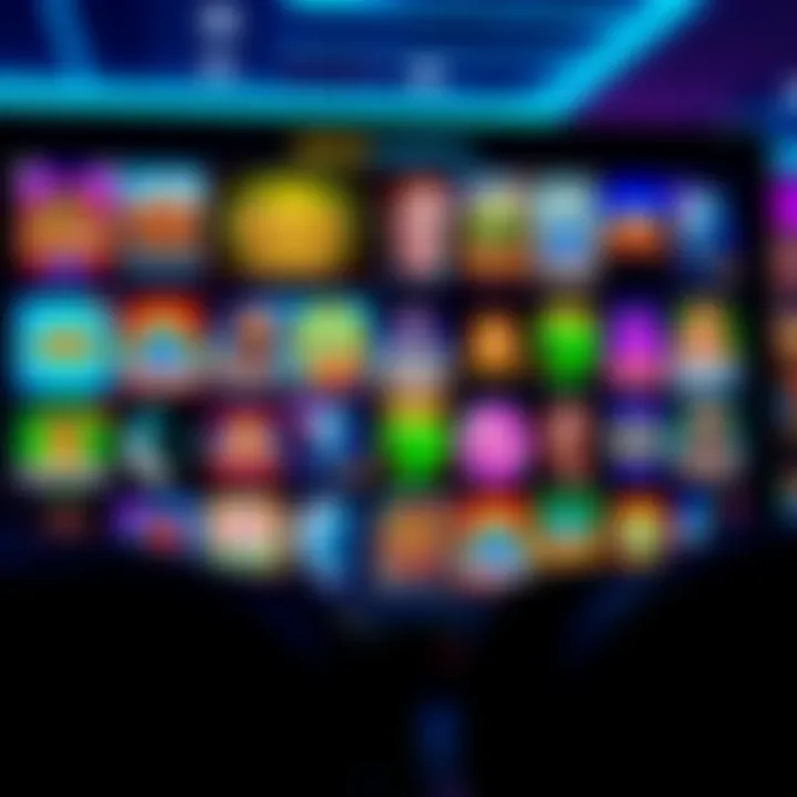 Wide selection of colorful online casino games displayed on a digital screen