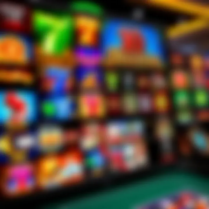 Colorful online casino game interface showing a variety of slot and table games