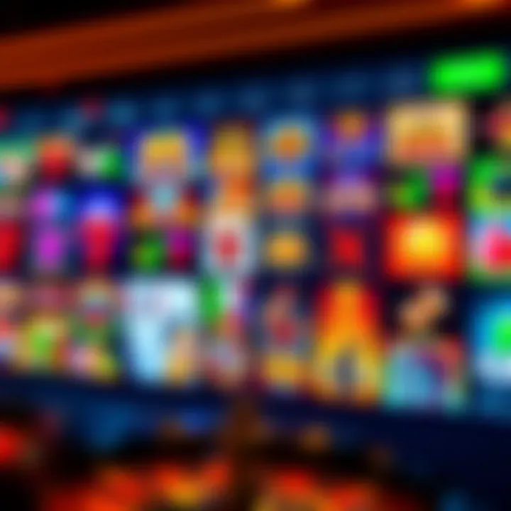 Variety of casino game icons including slots, poker, and roulette on a digital interface