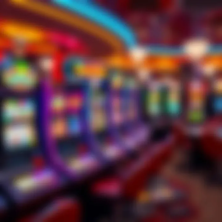 Colorful casino game interface showcasing slot machines and table games