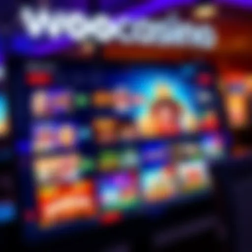 A vibrant digital casino interface showcasing a variety of online games including slots and table games on a sleek screen