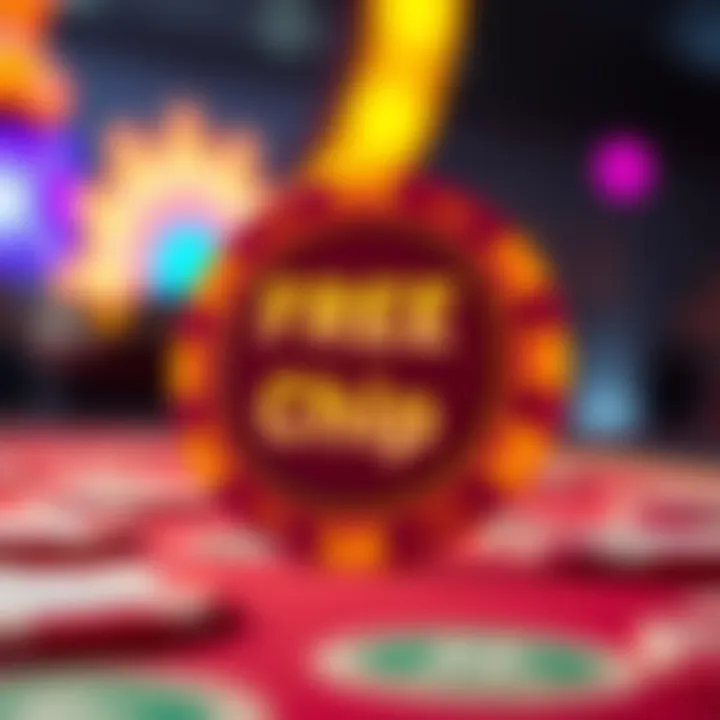 Illustration of a digital casino chip glowing on a vibrant background symbolizing free chip rewards