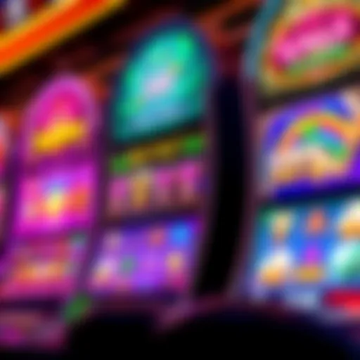 Colorful slot machine interface with vibrant symbols and dynamic gameplay elements