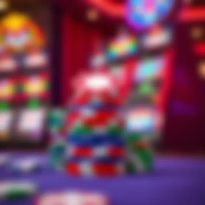 Overview of WooCasino Welcome Bonus and Features Colorful casino chips stacked with electronic slot machines in the background