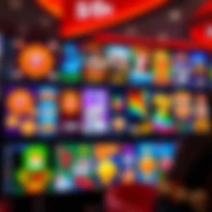 Colorful selection of casino games displayed on a digital screen