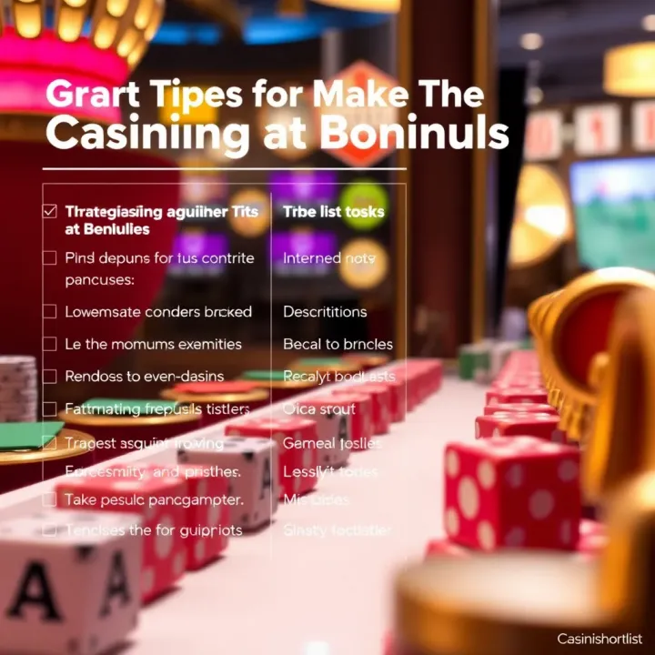 Graphic showing strategies and tips for maximizing casino bonuses, including highlighted notes and a checklist